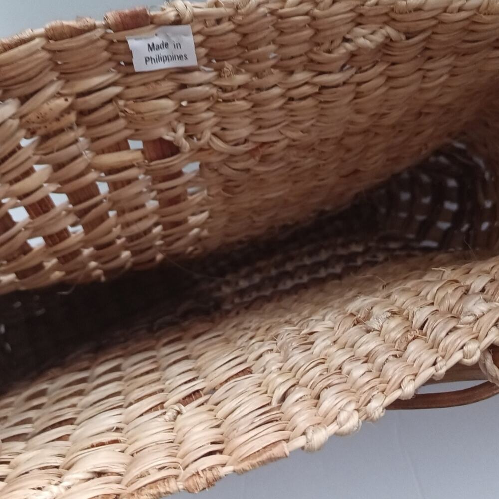 Handwoven Straw Tote Bag Wooden Ring Handles 11” Market Purse Philippines - Picture 6 of 6